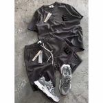 ست تیشرت و شلوارک نخی ساده مردانه مهمت طوسی