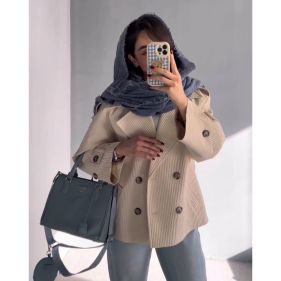 ترنچ کت میله ای دخترانه اطلس - تصویر 3