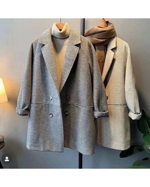 پالتو بلند زنانه پشمی جناغی شکوفه