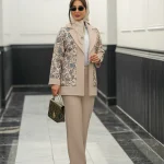 کت شلوار مجلسی زنانه طرح دار هازال