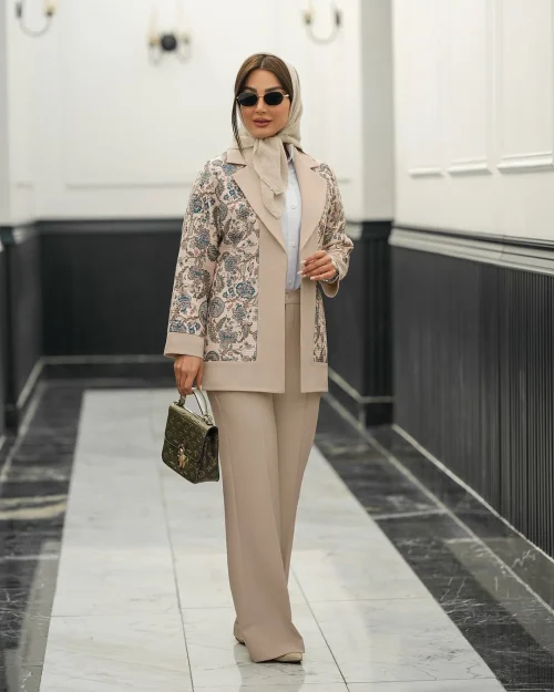کت شلوار مجلسی زنانه طرح دار هازال