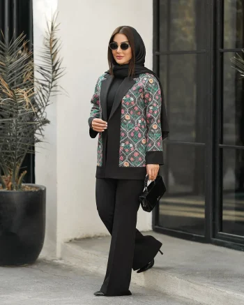 کت شلوار مجلسی زنانه طرح دار هازال - تصویر 3