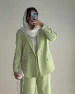 کت شلوار بگ دخترانه حقیقت سبز کم رنگ