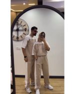 ست تیشرت و شلوار راحتی مردانه کاپلی کرم