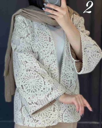 مانتو گیپور و شلوار مازراتی زنانه گندم کرم 3