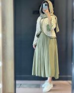 کت دامن گیپور مجلسی دخترانه چین چیلا سبز صدری