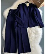 کت شلوار بگ کرپ مازراتی زنانه تیارا سورمه_ای