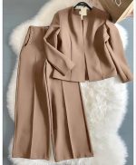 کت شلوار بگ کرپ مازراتی زنانه تیارا نسکافه ای