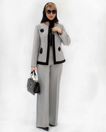 کت شلوار مجلسی زنانه طوسی گل دار ایلونا