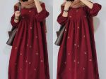 پیراهن لینن گلدار زنانه بلند محیا