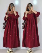 پیراهن لینن گلدار زنانه بلند محیا