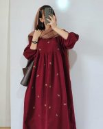پیراهن لینن گلدار زنانه بلند محیا گیلاسی
