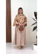 ست شومیز و دامن دکمه دار دخترانه ناهید قهوه ای