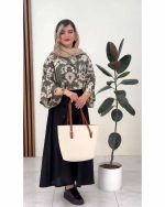 ست شومیز و دامن دکمه دار دخترانه ناهید مشکی