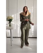 کت شلوار زنانه رسمی تک دکمه شیک سبز صدری