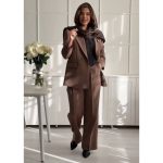 کت شلوار زنانه رسمی تک دکمه شیک موکا