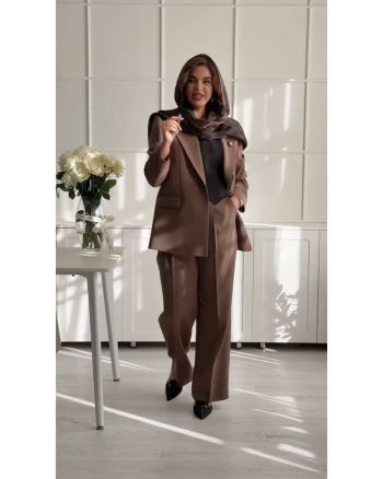 کت شلوار زنانه رسمی تک دکمه شیک موکا