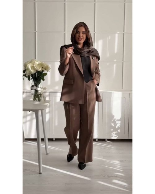 کت شلوار زنانه رسمی تک دکمه شیک موکا
