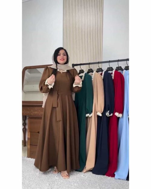 پیراهن ماکسی مازراتی زنانه گیپور بانو قهوه ای