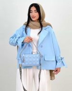 کت عروسکی زنانه آستین گره ای شاپرک آبی آسمانی