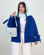 کت عروسکی زنانه آستین گره ای شاپرک آبی کاربنی