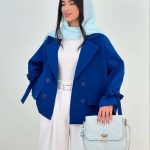 کت عروسکی زنانه آستین گره ای شاپرک آبی کاربنی