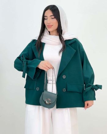 کت عروسکی زنانه آستین گره ای شاپرک سبز کله غازی