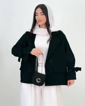 کت عروسکی زنانه آستین گره ای شاپرک مشکی