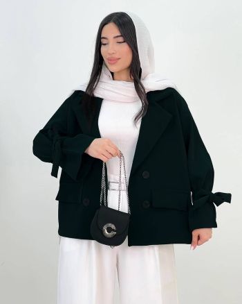 کت عروسکی زنانه آستین گره ای شاپرک مشکی
