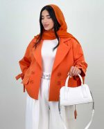 کت عروسکی زنانه آستین گره ای شاپرک نارنجی
