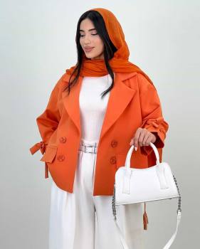 کت عروسکی زنانه آستین گره ای شاپرک نارنجی