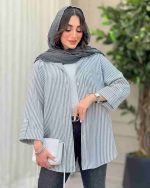 مانتو شومیزی پیراهنی راه راه ستایش طوسی