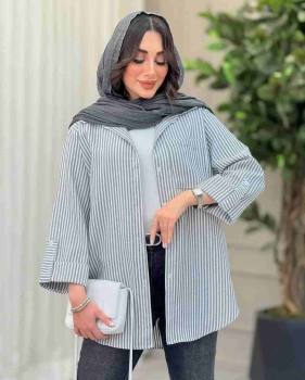 مانتو شومیزی پیراهنی راه راه ستایش طوسی