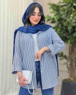 مانتو شومیزی پیراهنی راه راه ستایش آبی