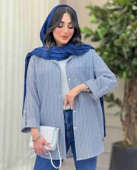 مانتو شومیزی پیراهنی راه راه ستایش آبی