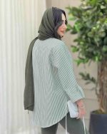 مانتو شومیزی پیراهنی راه راه ستایش سبز