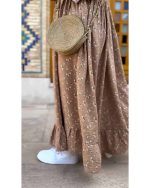 پیراهن گلدار دخترانه چین دار گلبرگ کرم