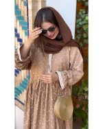 پیراهن گلدار دخترانه چین دار گلبرگ کرم