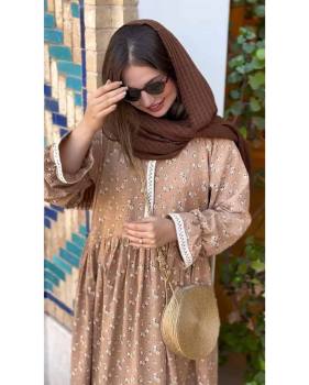 پیراهن گلدار دخترانه چین دار گلبرگ کرم