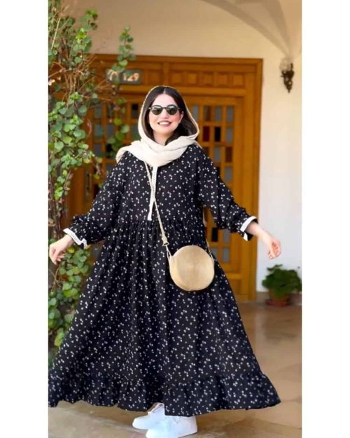 پیراهن گلدار دخترانه چین دار گلبرگ