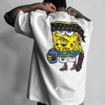 تیشرت دورس سفید مردانه طرح باب اسفنجی