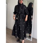 مانتو پیراهنی گلدار مشکی زنانه کاملیا