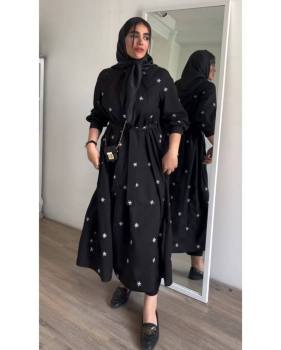 مانتو پیراهنی گلدار مشکی زنانه کاملیا