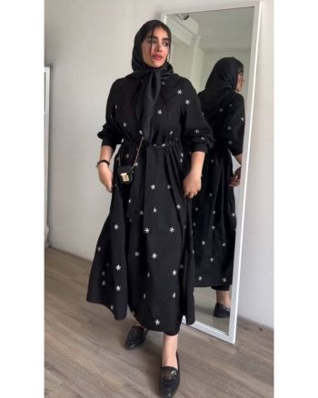 مانتو پیراهنی گلدار مشکی زنانه کاملیا