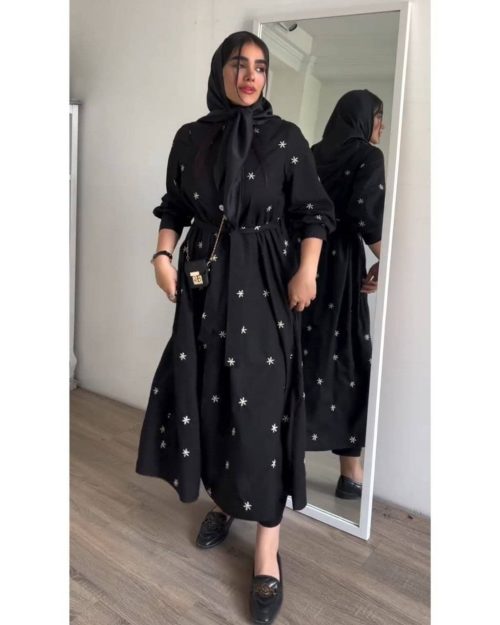 مانتو پیراهنی گلدار مشکی زنانه کاملیا