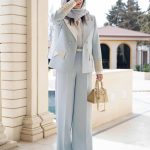 کت شلوار مجلسی زنانه آبی آسمانی آنشلی