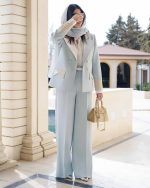 کت شلوار مجلسی زنانه آبی آسمانی آنشلی