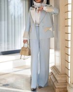 کت شلوار مجلسی زنانه آبی آسمانی آنشلی