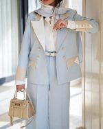 کت شلوار مجلسی زنانه آبی آسمانی آنشلی