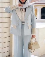 کت شلوار مجلسی زنانه آبی آسمانی آنشلی